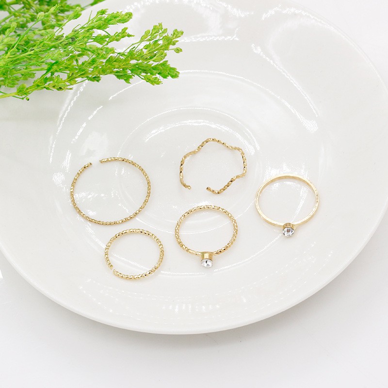 5pcs/set Dering Cincin lima potong cincin Wanita kuas bergelombang  jari depan bersama