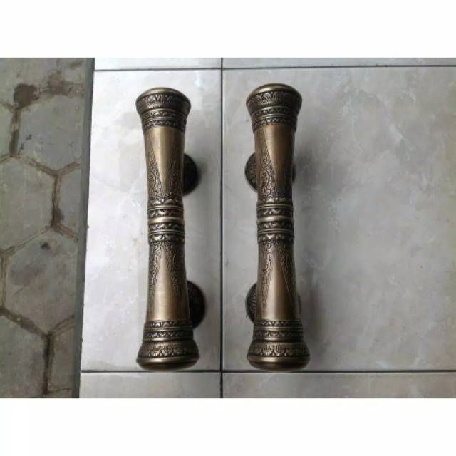 Handle Pintu / Gagang Pintu Rumah Pagar Kuningan Antik Murah Motif Ukir 30cm