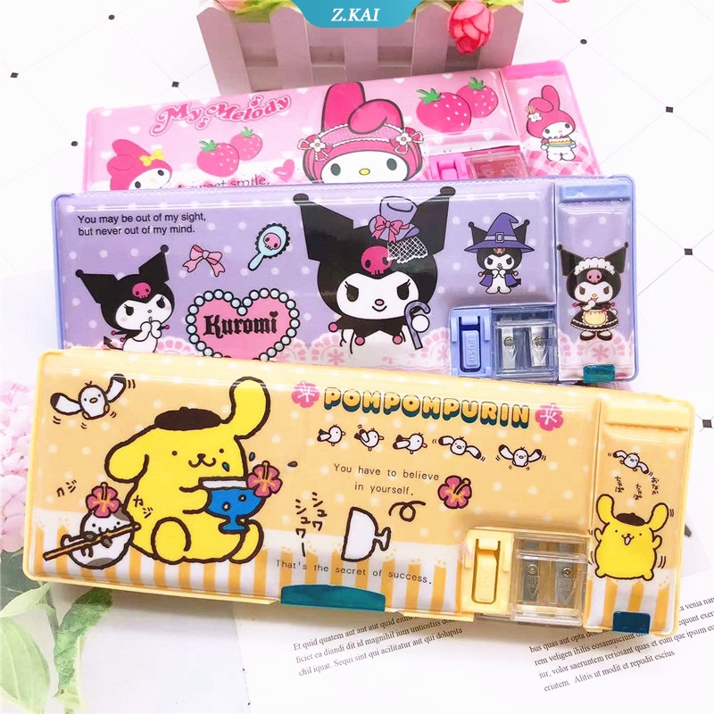 Sanrio Tempat Pensil Dua Lapis Motif Kartun My Melody Kuromi Dengan Rautan