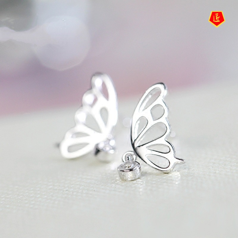 [Ready Stock]Women's Simple Sweet Silver Butterfly Stud Earrings