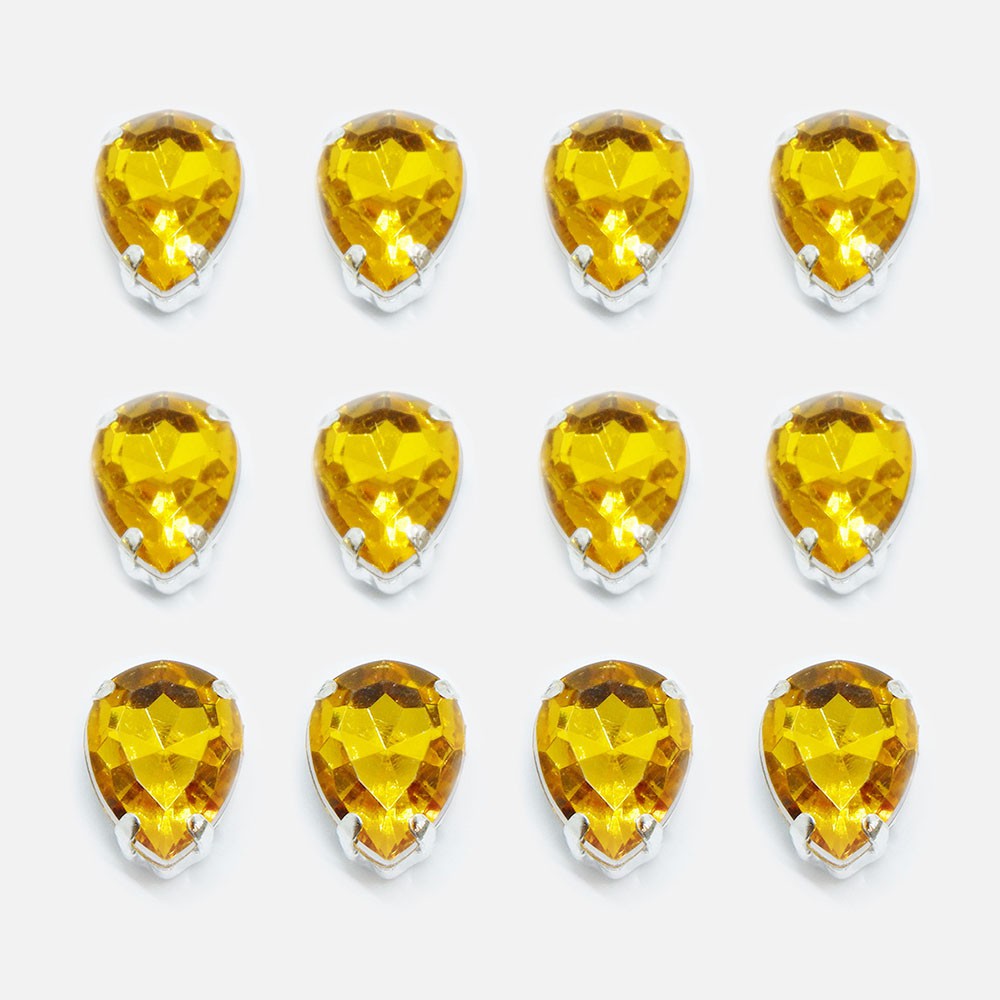 Batu Torenda Cangkrang Tetes Payet Kristal Jahit Size 10x14 Kuning (Light Topaz) / 12pcs
