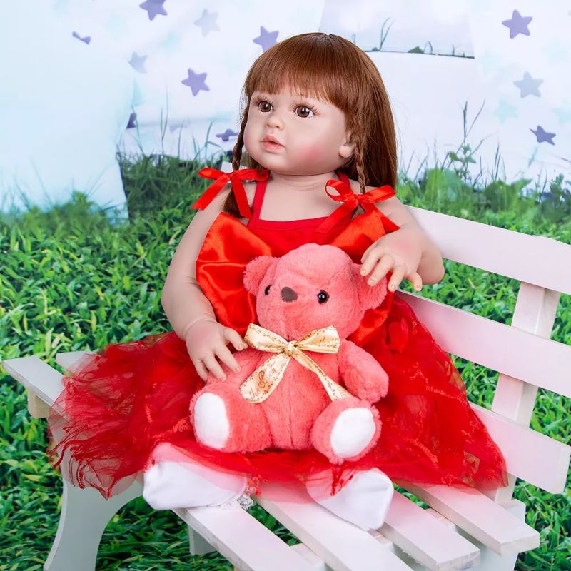 Boneka Reborn FULL Silikon 60 cm Premium Sangat Cantik Original Rambut Lurus Keriting