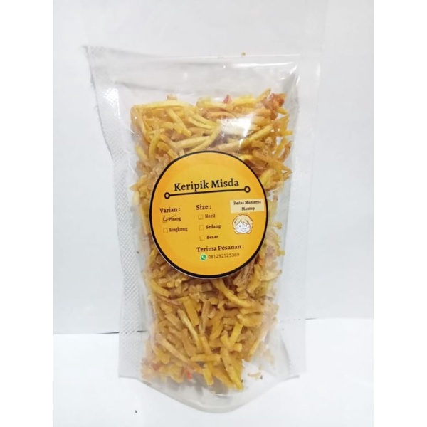 

Paket Mix 50gr, Varian Singkong dan pisang, Cemilan Murah meriah, Keripik Misda Pedas Manis, Cemilan Keluarga, jajanan bersama,