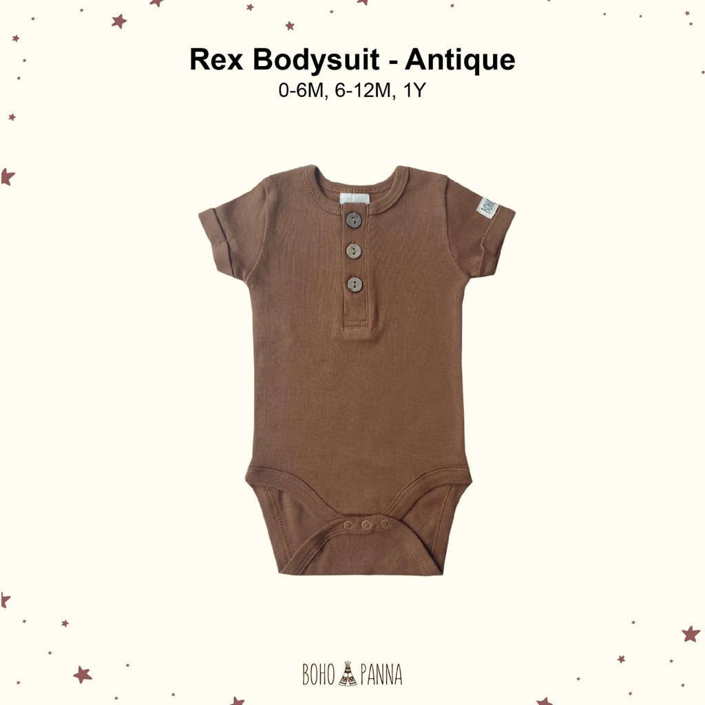 Bohopanna Rex Bodysuit | Baju Jumper Bayi New Born Lengan Pendek Perlengkapan Kado Lahiran Pakaian Bayi Baru Lahir Baby Jamper Jumpsuit Jamsuit Jamswit Jumsuit Jumswit Anak Bayi Laki Laki Perempuan Cowo Cewe Cowok Cewek 0 6 12 Bulan Bohobaby Bohopana-Antique