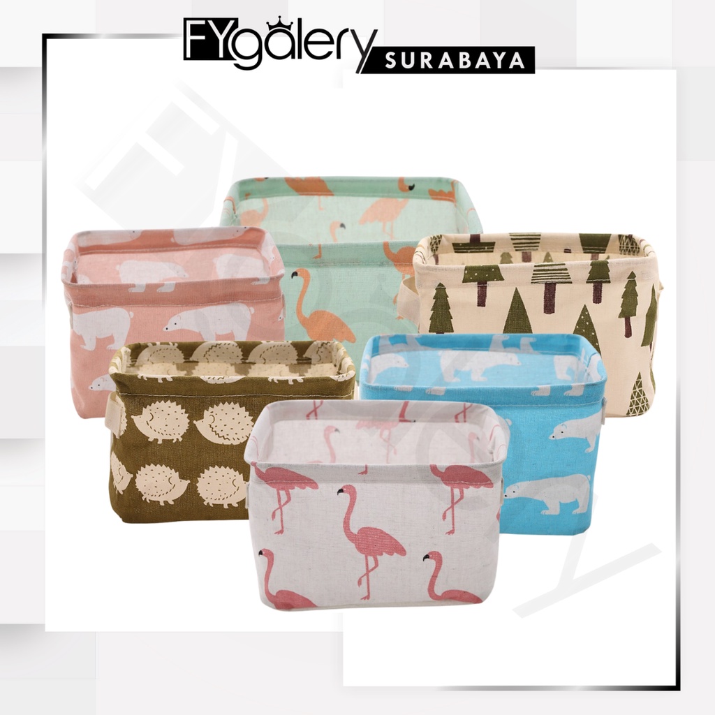 HL0051 Organizer Storage Box Tempat Penyimpanan Barang Mini Motif Hewan Serbaguna Kain Basket Multifungsi