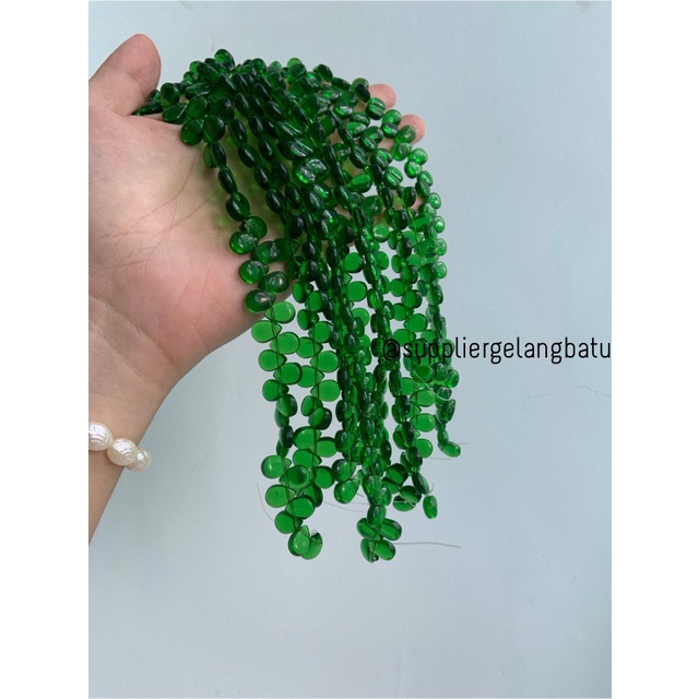 batu tetes air mata 10mm GREEN QUARTZ kuarsa hijau akik LUBANG SAMPING