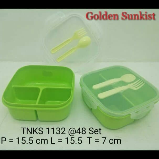 LUNCH BOX TEMPAT BEKAL MAKAN SEKAT BULAT SEGI TNKB 1131 TNKS 1132 HIJAU GOLDEN SUNKIST RANTANG