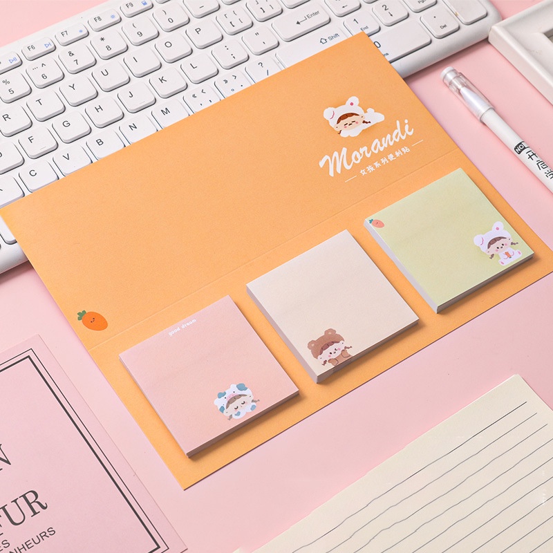 sticky note / memo pad morandi 3in1 cute design-Orange