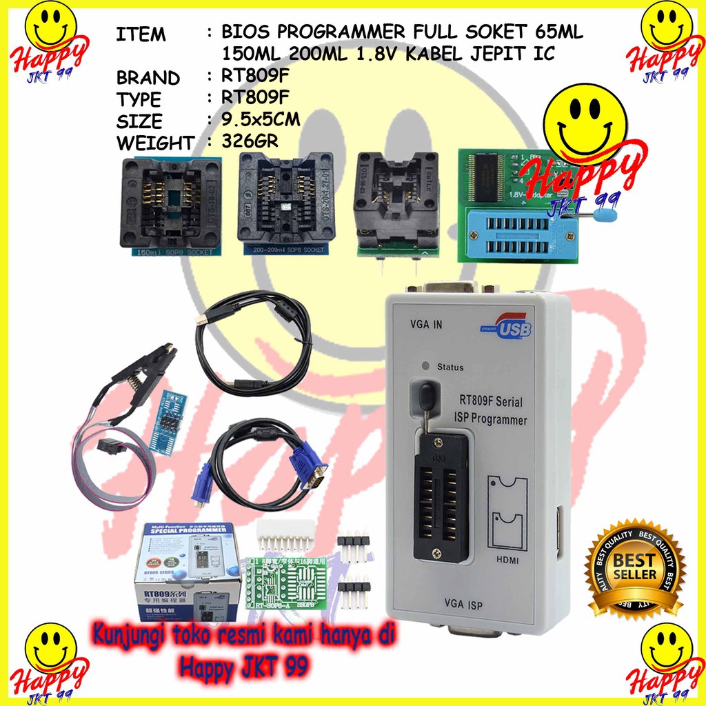 [ HAPPY JKT 99 ] FULLSET ALAT FLASH BIOS PROGRAMMER RT809F 150ML+200ML+0.65ML+1.8V+KABEL JEPIT IC