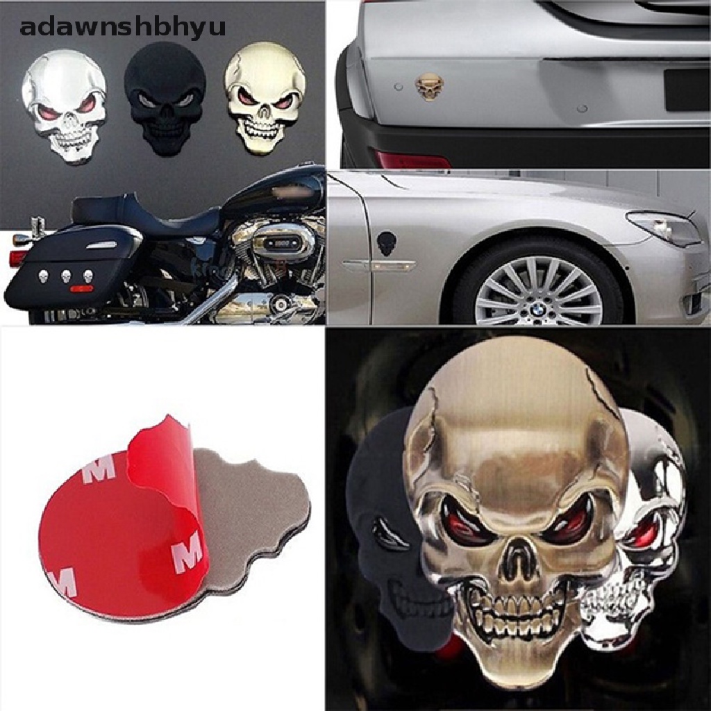 Adawnshbhyu 3D Metal Skull Bone Stiker Motor Mobil Decals Dekorasi Emblem Badge