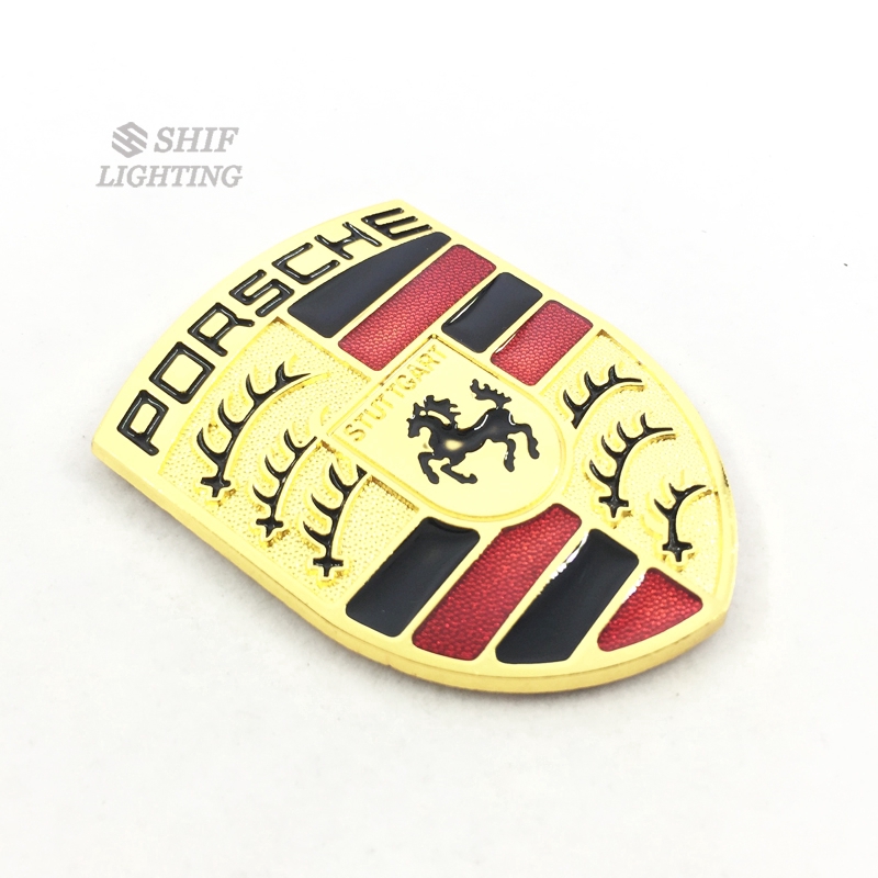 1pc Stiker Emblem Logo Kuda Porsche Bahan Metal Warna Emas Untuk Dekorasi Mobil