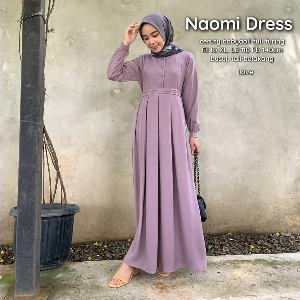 Fashion Muslim Baju Gamis Wanita Kekinian Ceruty Babydoll Terbaru Naomi Dress ORI Long Dress Remple Jumbo Polos