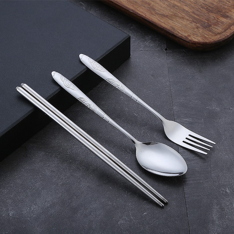 Sendok Set kotak plastik Stainless Alat Makan spoon garpu sumpit travel Sendok set travel sendok