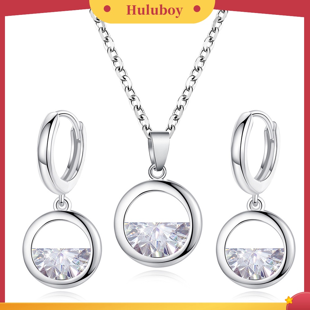 Hu Hu Hu Hu Hu Alat Bantu Pasang Kacamata♡ Set Kalung Rantai + Anting Gantung Tusuk Bentuk Bulat Aksen Hollow + Zircon Kubik Untuk Perhiasan Wanita