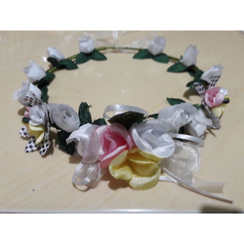 FLOWER CROWN BANDO BUNGA PUTIH FULKADOT MAHKOTA BUNGA