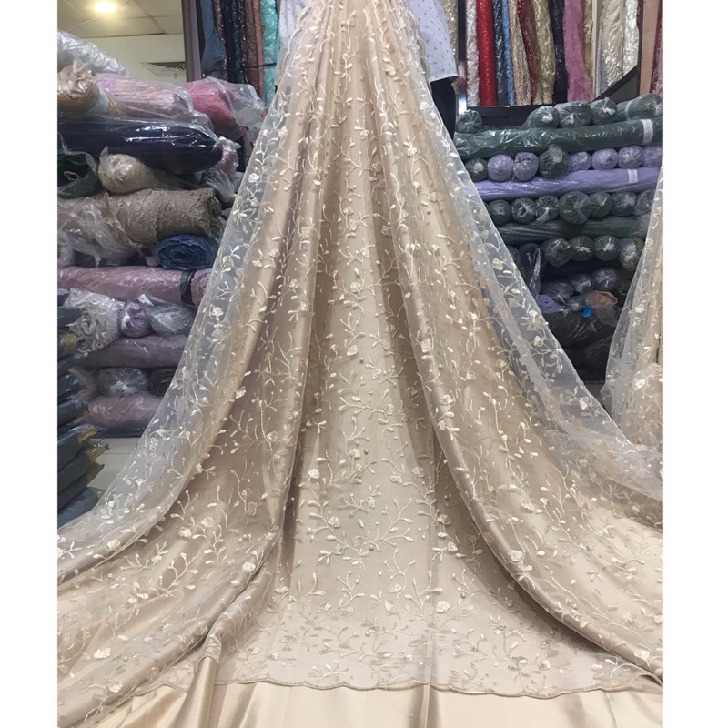 TERMURAH!!! Kain bahan tille akar mutiara / bahan kebaya brokat Tulle.