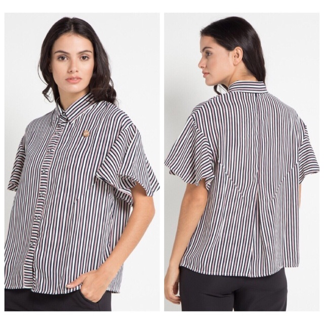 LE ROSETZ By NOVEL MICE Stripe Wings Oversized Blouse (Black)