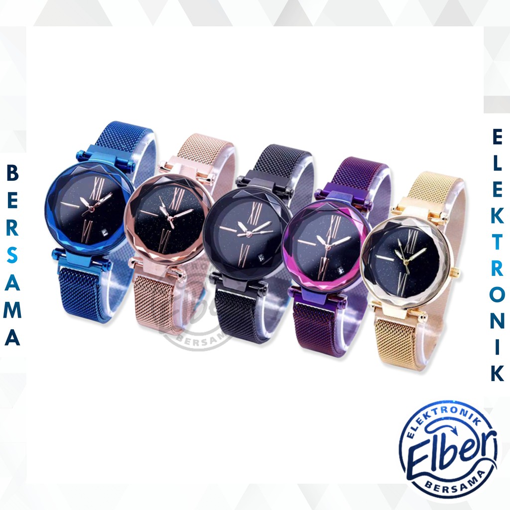 ELBER J137 Jam Tangan Wanita Tali Magnet Tanggal Rantai Jam Tangan Analog