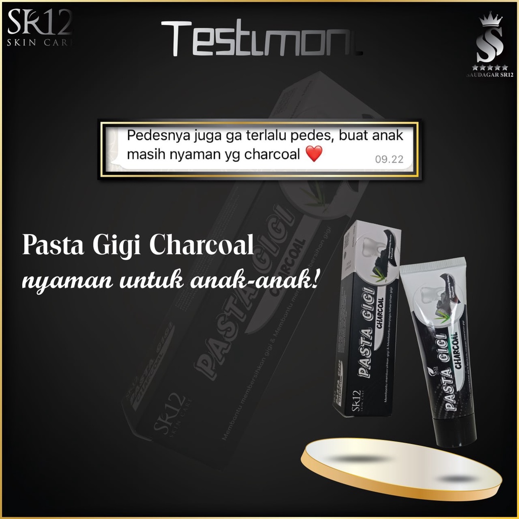 Pasta gigi charcoal Sr12 Membersihkan gigi Memutihkan gigi Menghilangkan bau mulut Mencegah timbul plak gigi 170gr Bpom Original