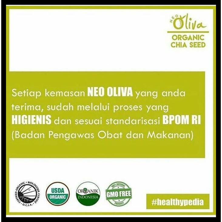 

DISKON TERBATAS !!! BPOM NEO OLIVA ORGANIC CHIA SEEDS MEXICO 1000GR TERLARIS