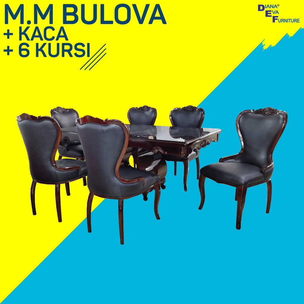 Meja Makan Bulova + Kaca + 6 Kursi