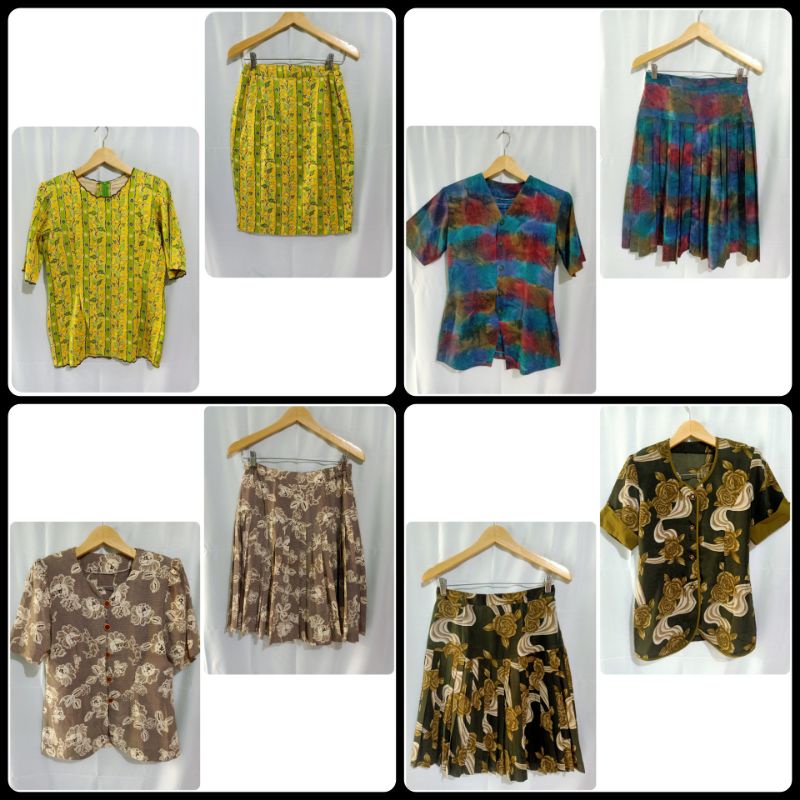 SET SETELAN WANITA SIZE M - L BAJU KANTOR KERJA BLOUSE ONE SET ONESET KEBAYA VINTAGE MOTIF PRELOVED 