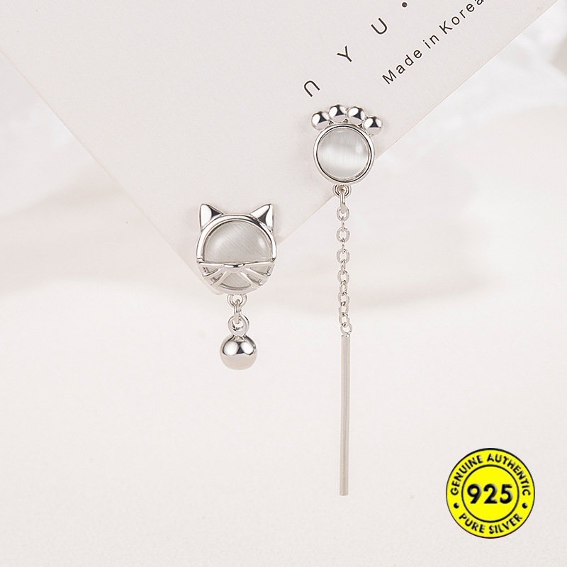 Anting Tusuk Asimetris Model Cakar Kucing Dengan Opal Untuk Wanita U1031