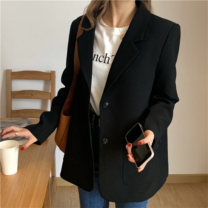 korean style outer basic crop top jaket lengan panjang jaket wanita/Blazer Korea Crop/blazer lengan pendek hitam wanita outer basic blezer crop top jaket korean style wanita jaket wanita/blazer wanita jaket korean outer basic Import casual lengan panjang