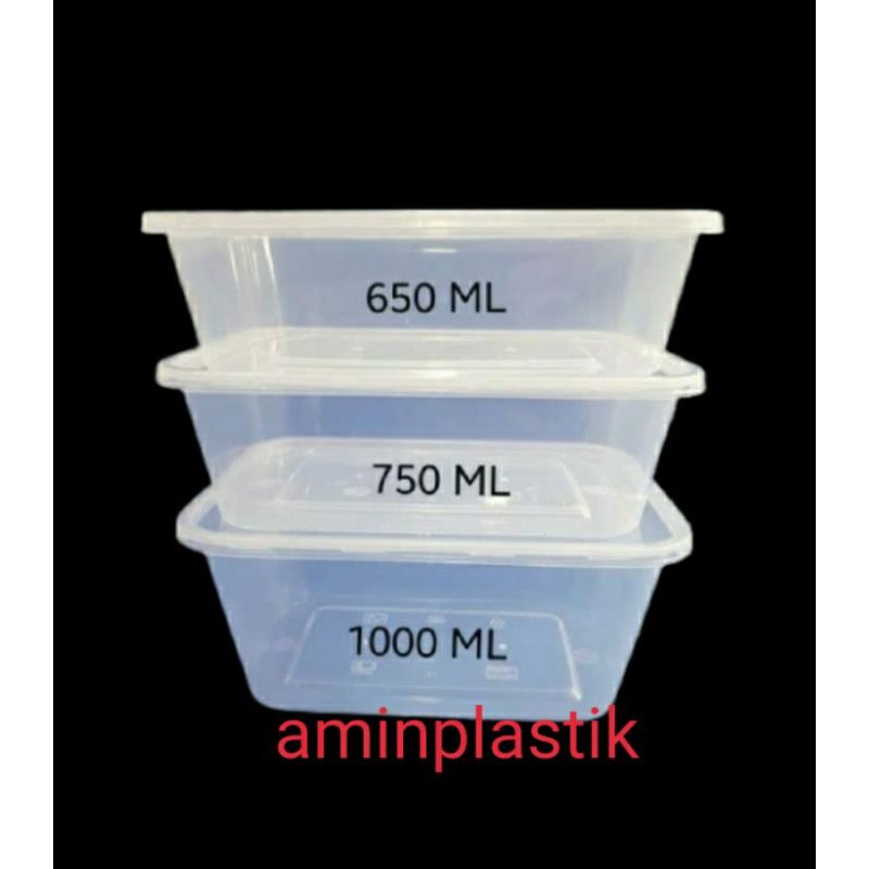 thinwal ,1000ml kotak persegi box nasi box plastik 25pcs