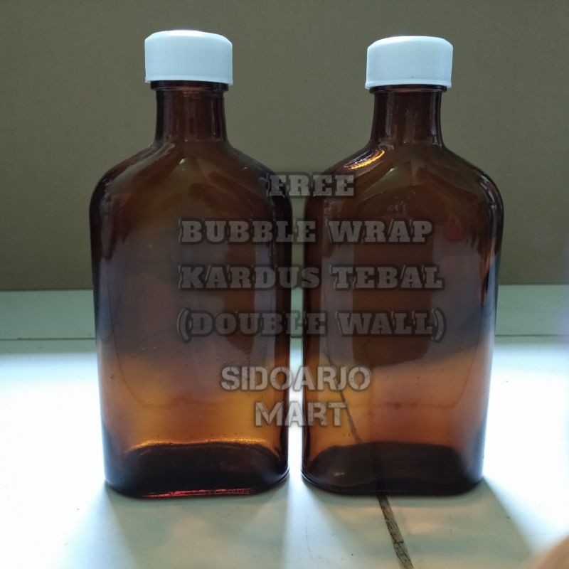 Botol Kaca Gepeng Coklat / Amber 250ml (MINIM 4 BOTOL)