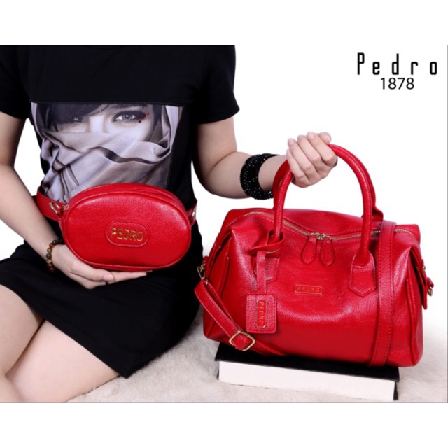 PROMO Tas PEDRO 1878# New PEDRO Sabrina Maddox Neo 2in1 Double Strip Hardware Gold Clemence Leather