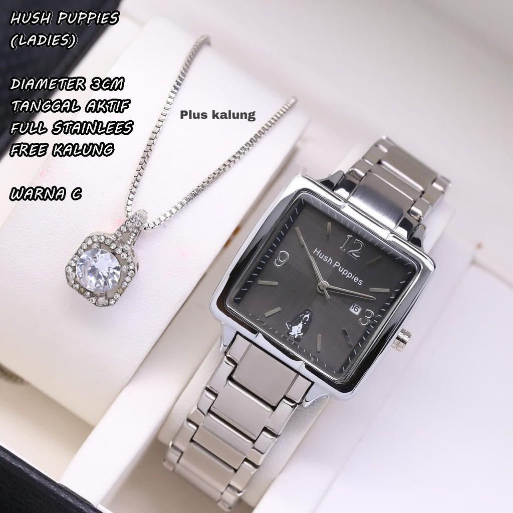 JAM TANGAN WANITA HUSH PUPPIES SEGI TANGGAL AKTIF FREE KALUNG