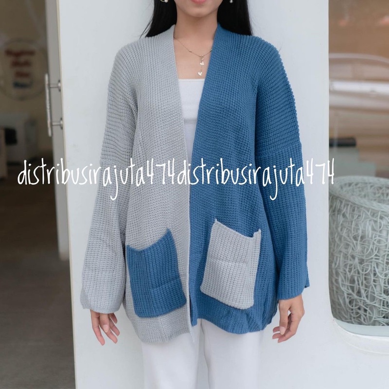 OVERSIZE CARDIGAN RAJUT TWO TONE TEBAL OUTERWEAR KNIT JUMBO
