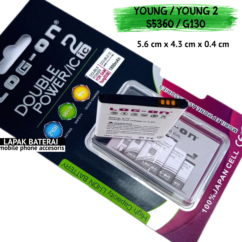 LOG - ON Baterai Samsung S5360 Young | Galaxy Young Double IC Protection Battery Batre