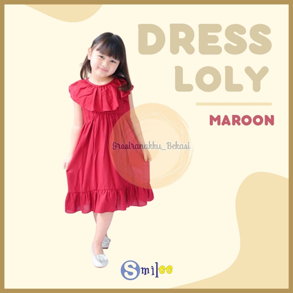 Dress Anak Smile Loly Warna Maroon 1-5Tahun