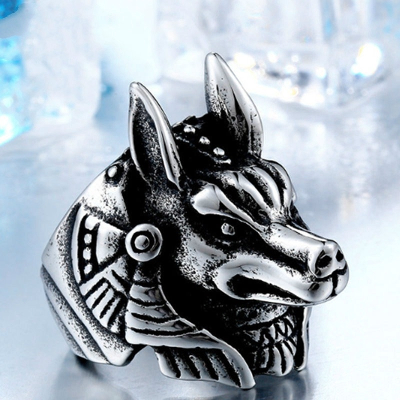 Cincin Jimat Viking Punk Vintage Desain Serigala God Untuk Pria