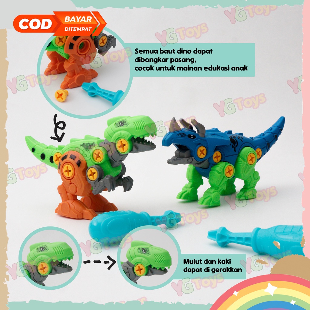 YGtoys Mainan Dinosaurus DIY Bongkar Pasang Dino Assembly Puzzle Edukasi Edukatif