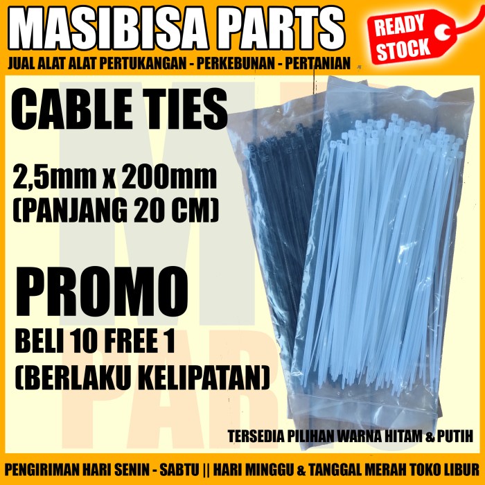 

PEREKAT-PENGIKAT- CABLE TIE / KABEL TIES UK 2,5 X 200 MM / PANJANG 20 CM ISI 100 PCS - PUTIH