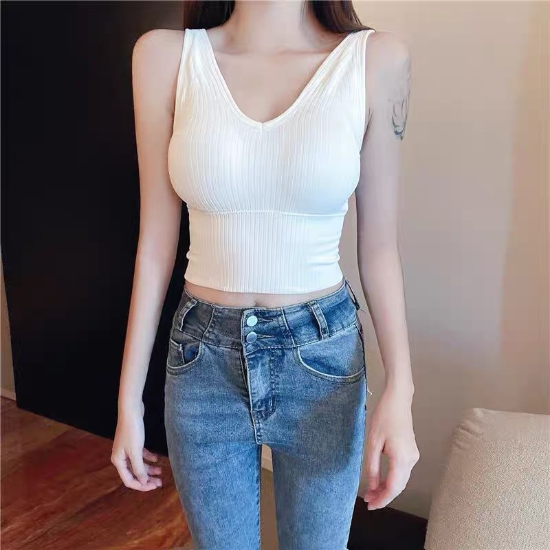✅𝐅𝐎𝐈𝐒𝐒® Tank Top Wanita Atasan Push Up Pakaian Dalam Rajut Garis 1243