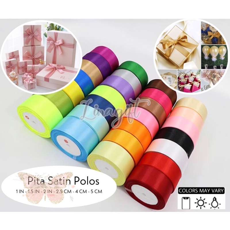 ( 3 Meter ) PITA SATIN POLOS KAIN 2 IN ( 5 CM ) - SATEEN SILK RIBBON 50 MM / HIASAN PESTA / PITA KADO 2 IN