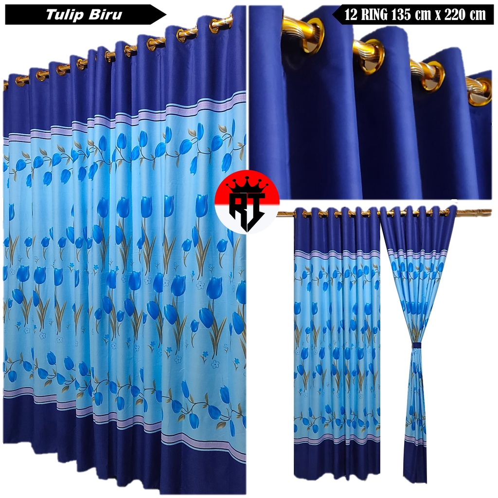 Gorden Smokring 12 Ring Hordeng Jendela Pintu Kamar Motif Sultan Biru Blue Batik Ukuran Lebar Tinggi