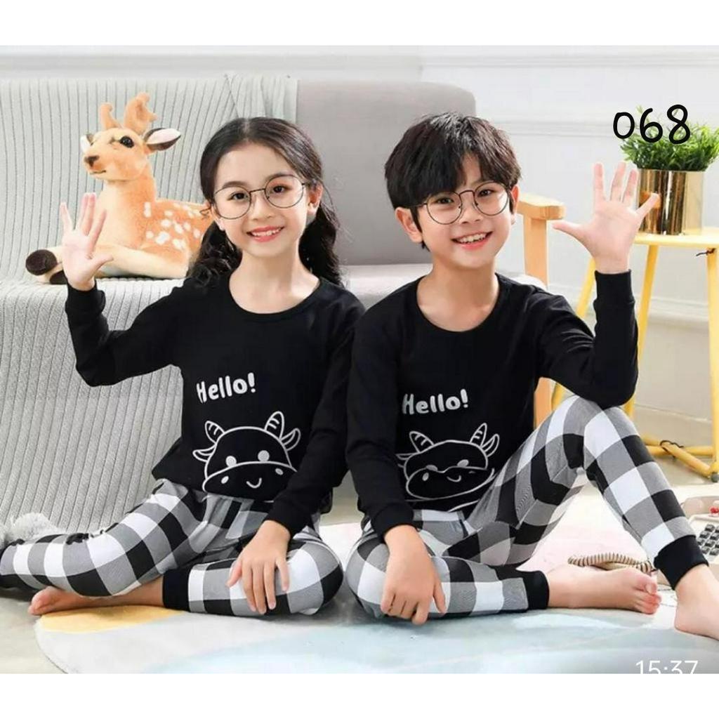 BAJU TIDUR ANAK LENGAN PANJANG UNTUK 1-10TAHUN/PIYAMA ANAK/SETELAN ANAK BAHAN KAOS