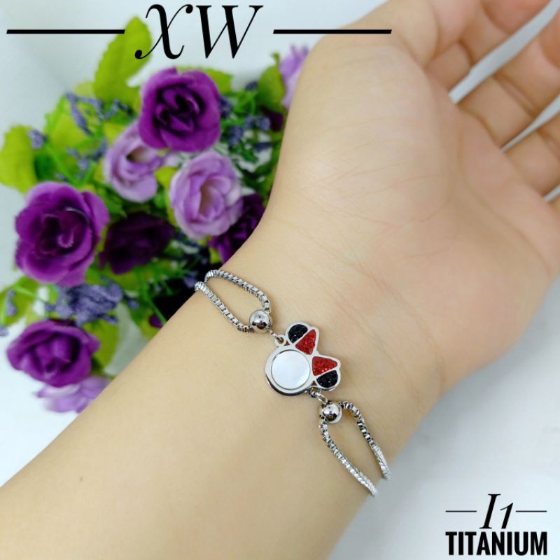 Gelang Titanium rantai double Mickey G07006