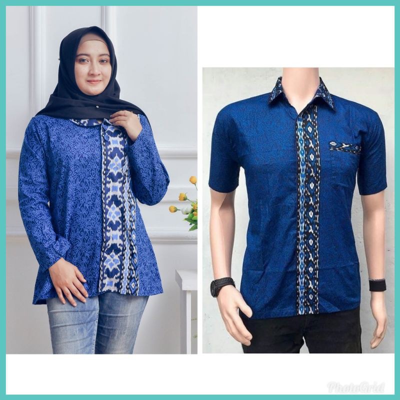COUPLE BATIK MOTIF TORAJA BIRU SERAGAM BATIK BAJU BATIK LAO BU AB BATIK