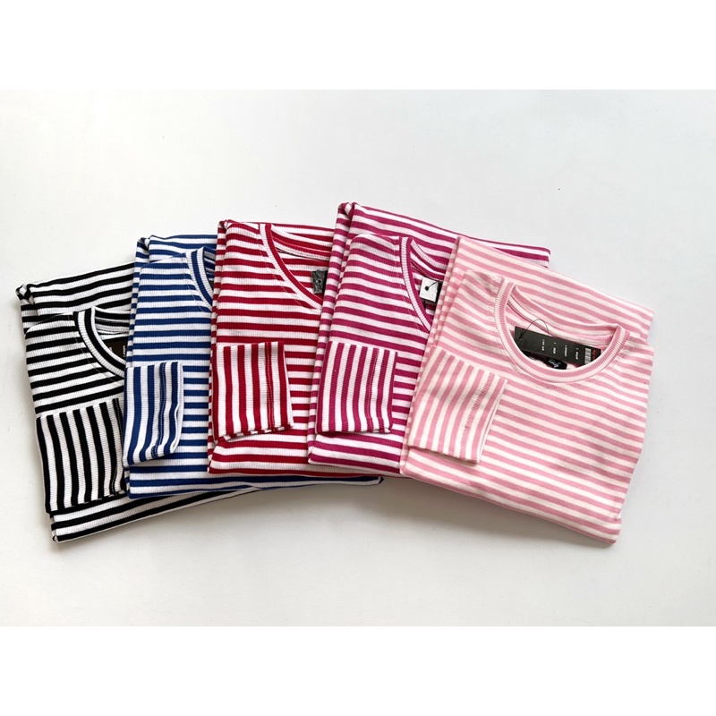 READYBASIC - BAJU KAOS LENGAN PANJANG BAHAN KATUN TEBAL STRIPE TEE