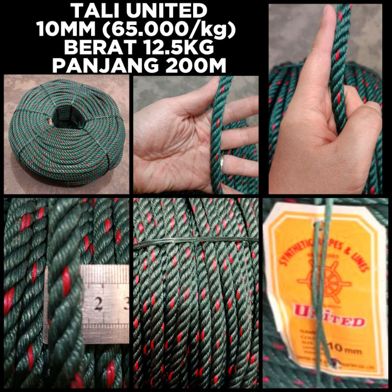 TALI UNITED 10MM DARK GREEN TALI 10MM CAP UNITED  TALI TAMBANG KUAT TALI JANGKAR TALI KUAT TALI BAGA