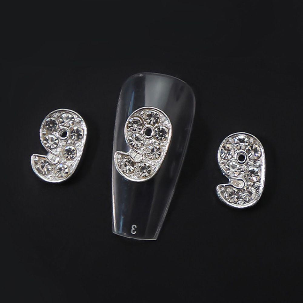 AUGUSTINA Agustina 0-9 Angka Pesona Kuku Fashion Shiny Glitter Warna Perak Perhiasan 3D Manicure Aksesoris