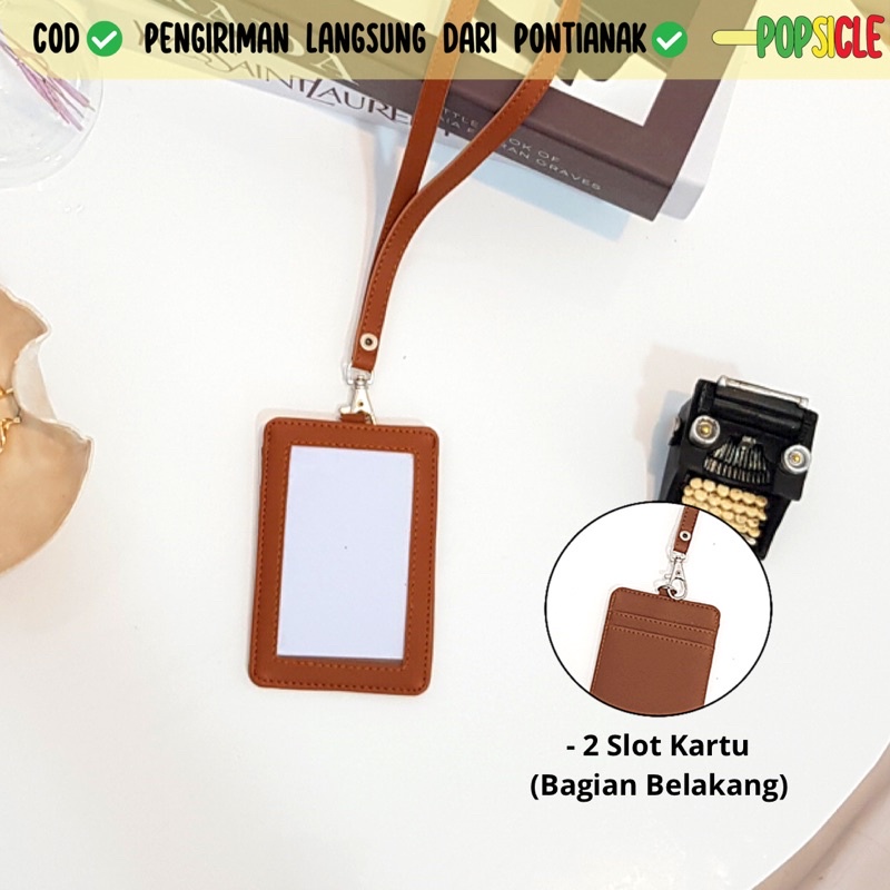 

Lanyard Termurah Flashee Berkualitas Coklat Muda PU Leather Lanyard NameTag ID Card Holder