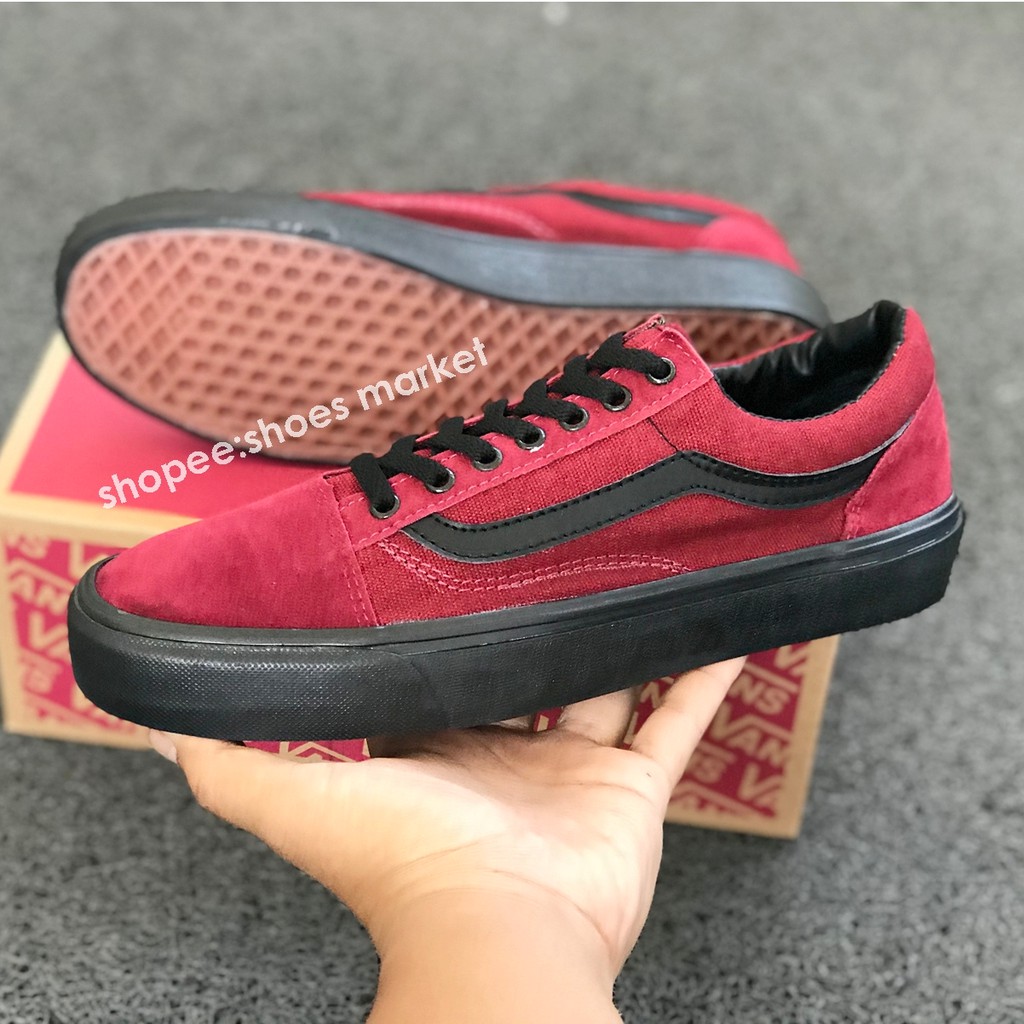 VANS OLDSKOOL MAROON BLACK SOL HITAM SNEAKERS PRIA