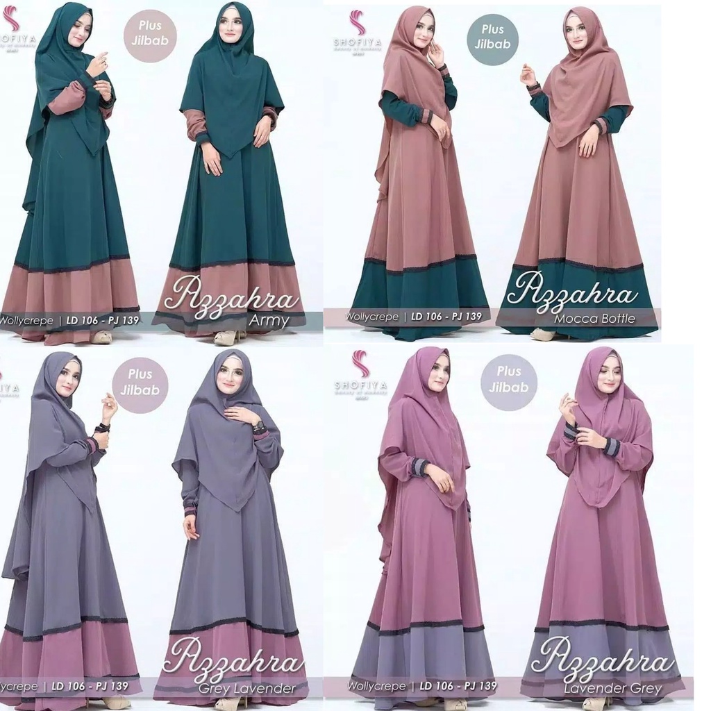 Gamis Syari Set Khimar Azzahra Premium Moscrepe Ukuran L-XL-XXl